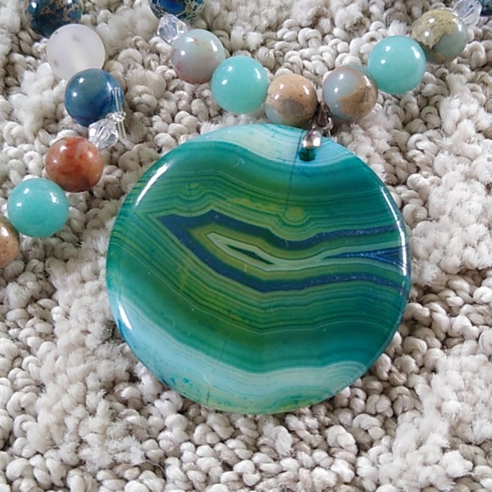 Handmade Gemstone Necklace Blue green